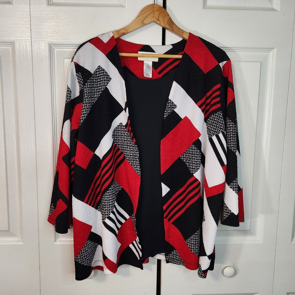 Alfred Dunner Woman 2X Red Black White Geometric 2-in-1 Layered Look Top Artsy
